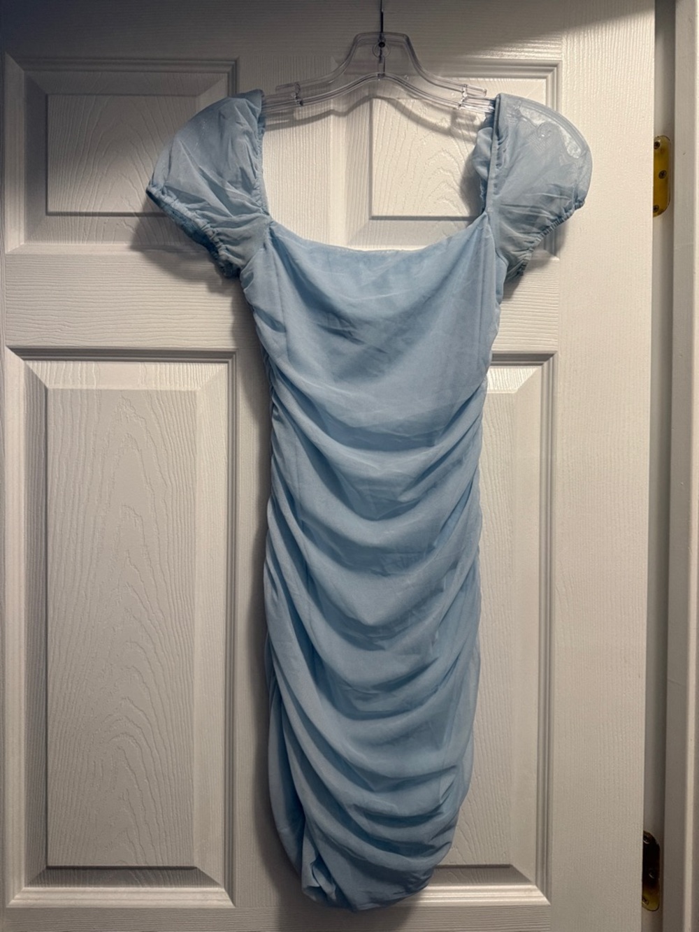 Princess Polly Baby Blue Ruched Puff-Sleeve Mini Dress